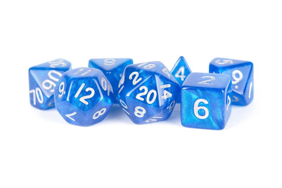 Fanroll - 16mm Acrylic Polyhedral Dice Set: Stardust Blue w/ Silver Numbers