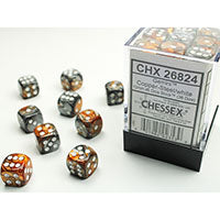 Chessex Gemini Copper & Steel w/White D6 Dice Set