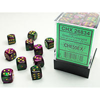 Chessex Gemini Green & Purple w/Gold D6 Dice Set