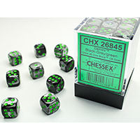 Chessex Gemini Black & Grey w/Green D6 Dice Set
