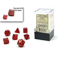 Chessex Mini Polyhedral 7-Die Set - Ruby Red/Gold