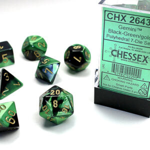Chessex Gemini Black-Green/Gold Poly Set
