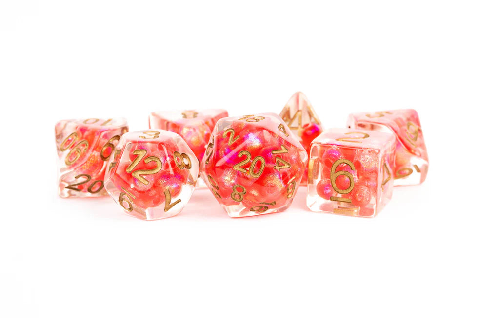 Fanroll - 16mm Resin Polyhedral Dice Set: Pearl Red with Copper Numbers