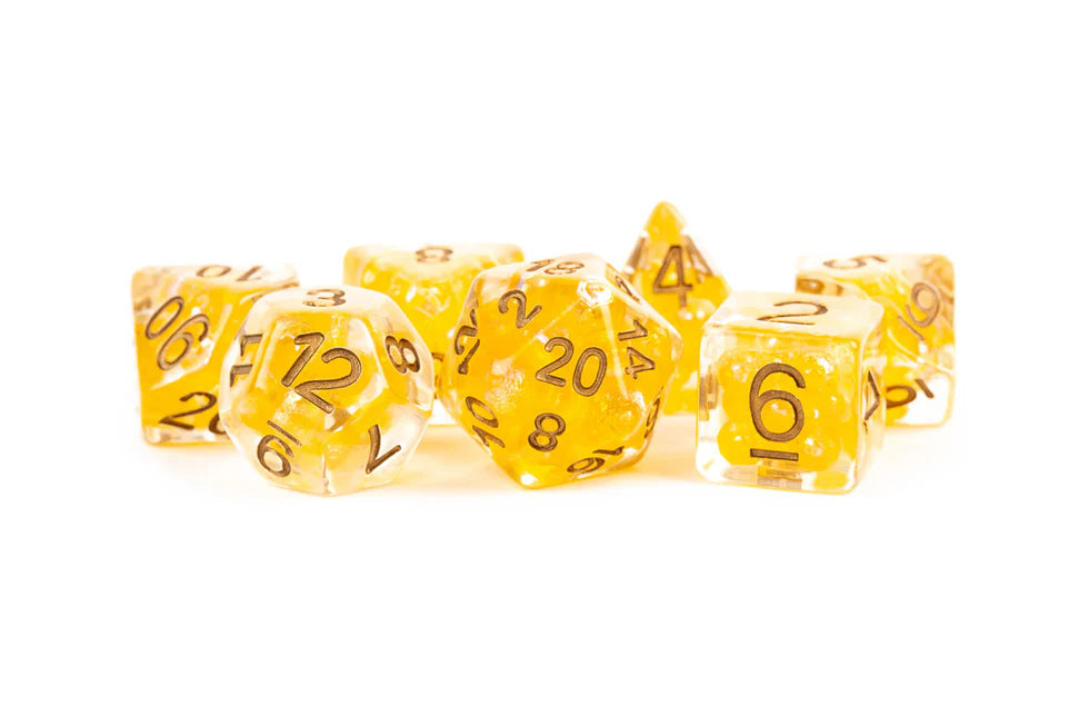Fanroll - 16mm Resin Polyhedral Dice Set: Pearl Citrine with Copper Numbers