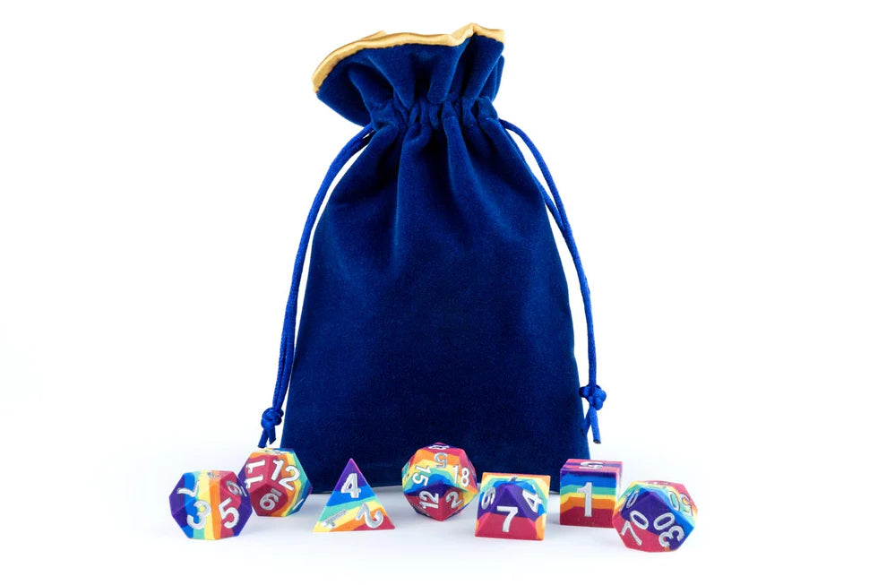 Fanroll - Small Velvet Dice Bag - Blue w/ Gold Satin