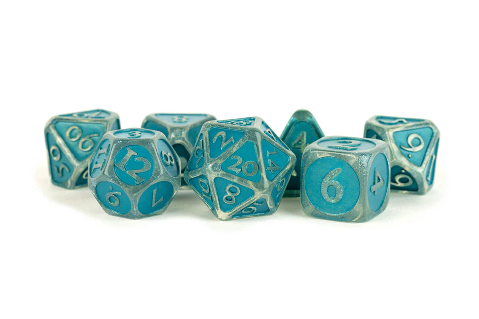 Fanroll - 16mm Enamel Acrylic Poly Dice Set: Ice w/ Blue Enamel