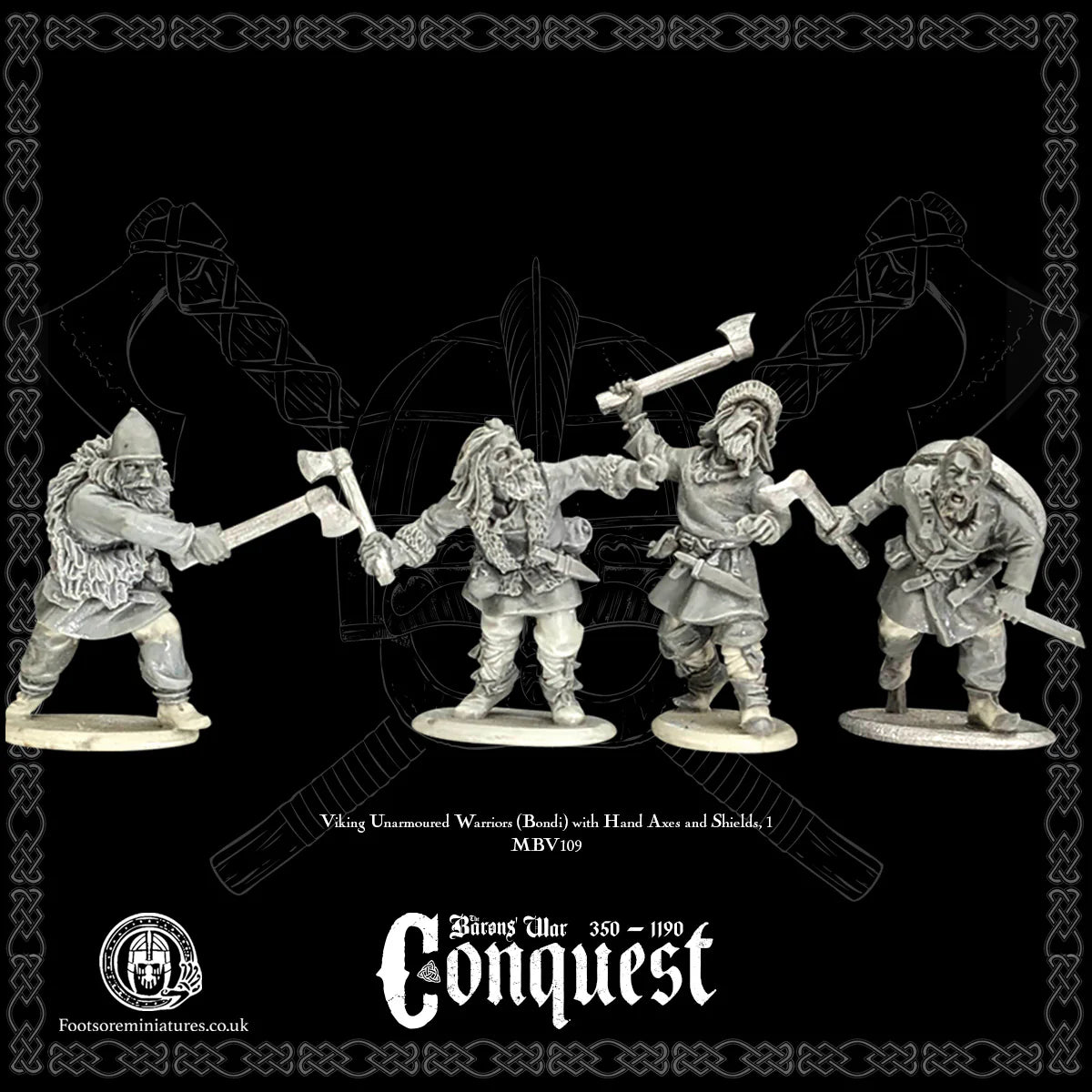 Viking Unarmoured Warriors (Bondi) with Hand Axes and Shields, One