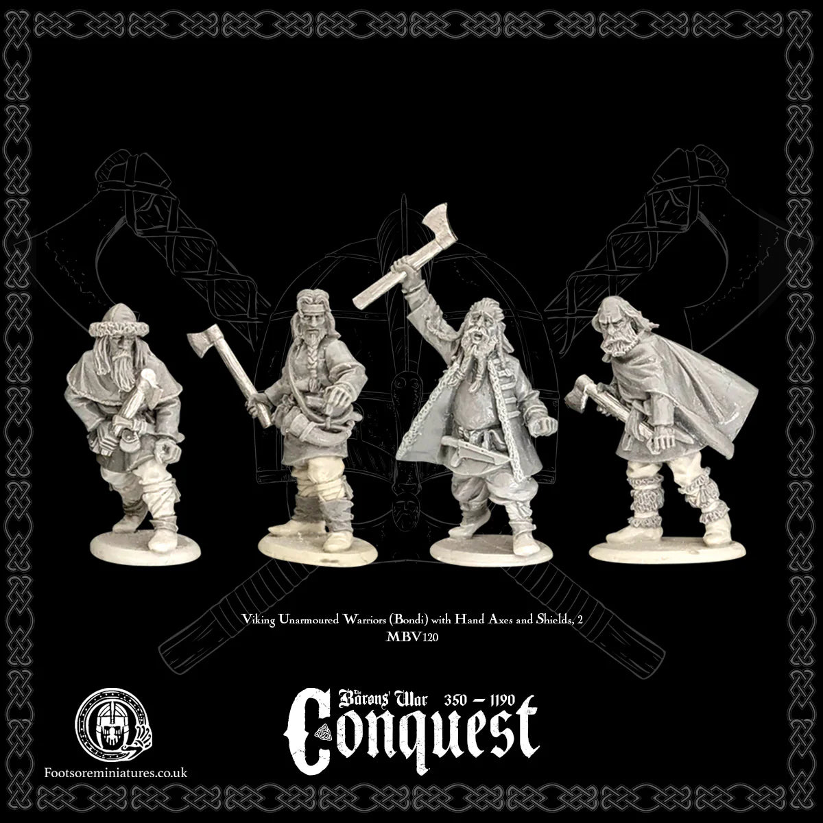 Viking Unarmoured Warriors (Bondi) with Hand Axes and Shields, Two