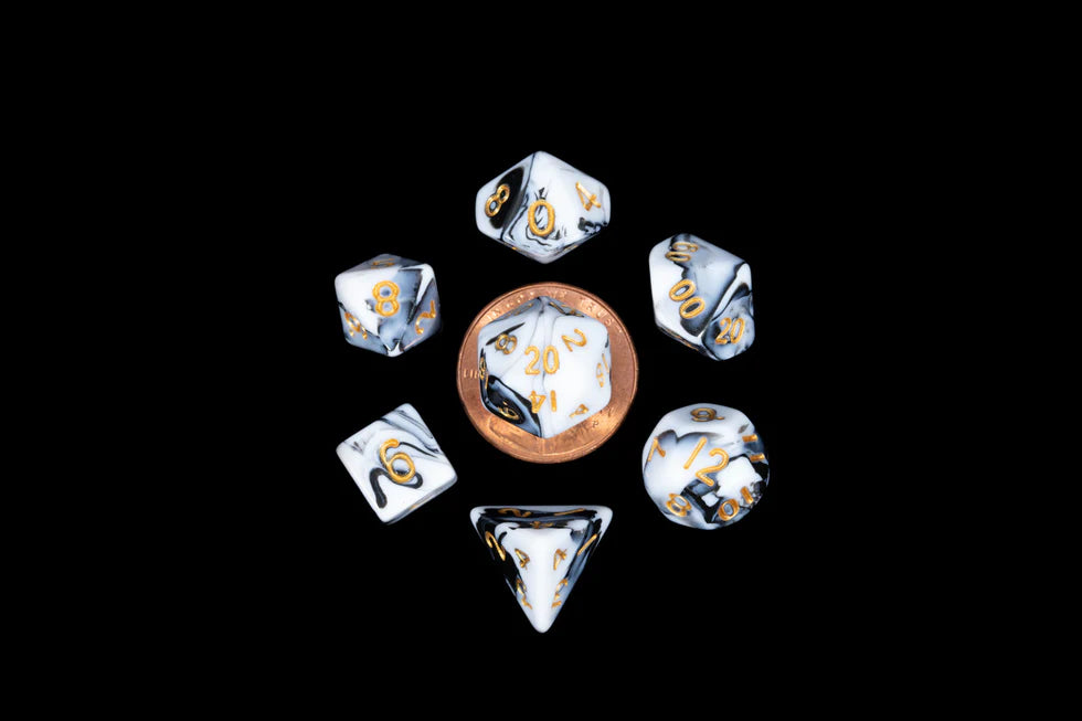 Fanroll - 10mm Mini Polyhedral Dice set - Marble w/ Gold Numbers