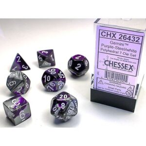 Chessex Gemini Purple-Steel/White Poly Set