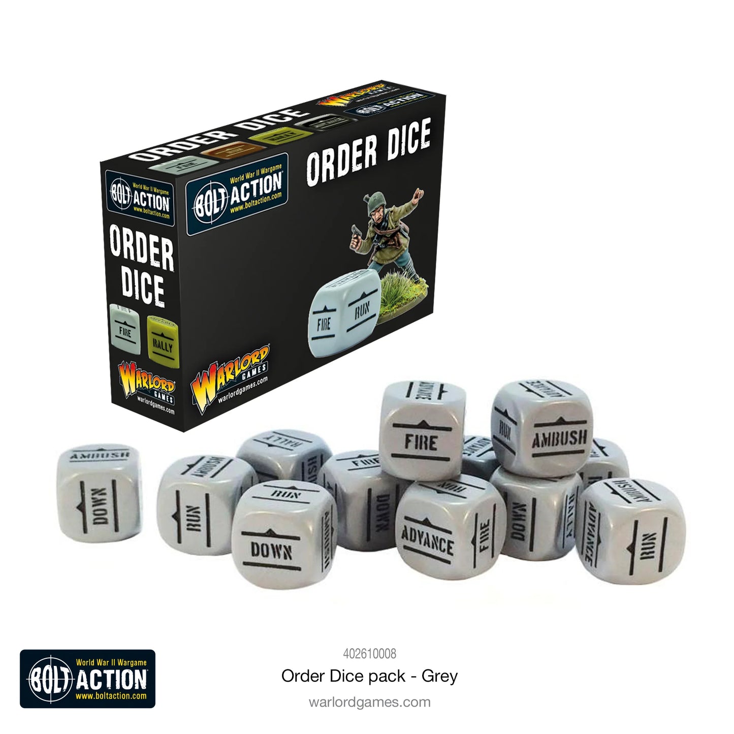 Bolt Action Orders Dice - Grey (12)