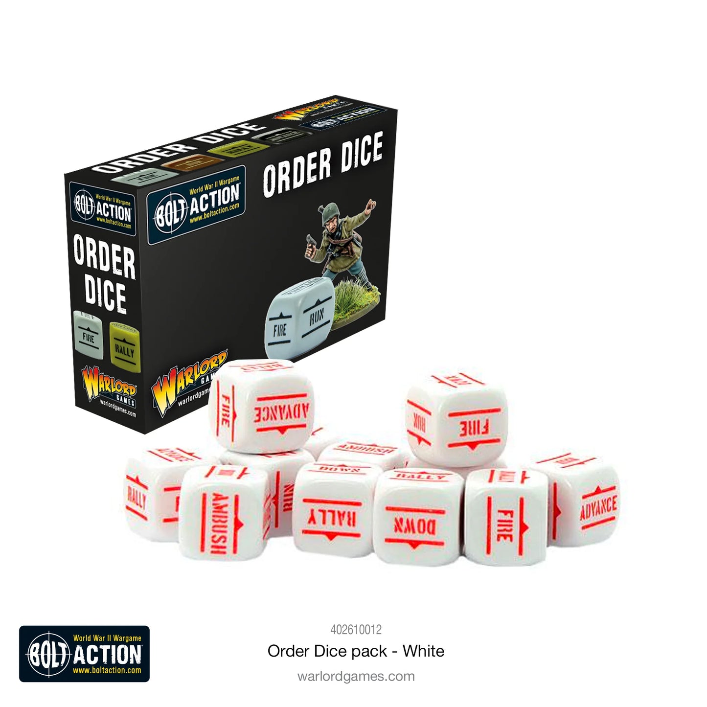 Bolt Action Orders Dice - White (12)