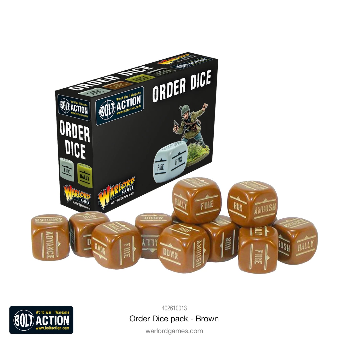 Bolt Action Orders Dice - Brown (12)