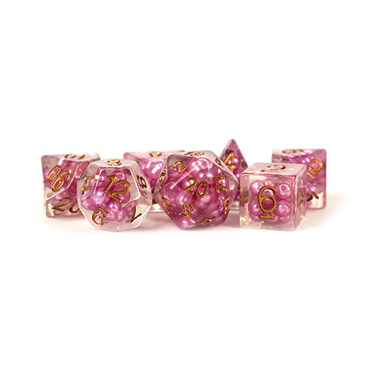 Fanroll - 16mm Resin Polyhedral Dice Set: Pearl Pink w/ Copper Numbers