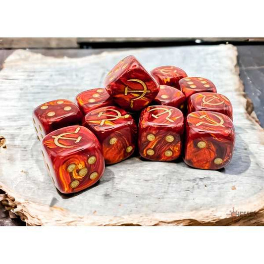 Chessex D6 WW2 Dice Soviet Scarab Scarlet & Gold