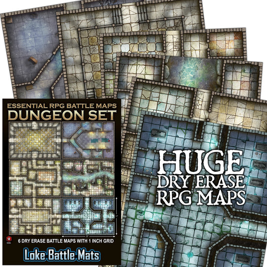 Dungeon Set. 6 Plain Wet/Dry Erase Battle Maps with 1 inch grid: Essential RPG Battle Maps (Copy)