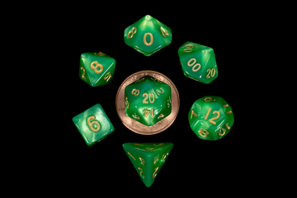 Fanroll - 10mm Mini Polyhedral Dice set - Green/Light Green w/ Gold Numbers