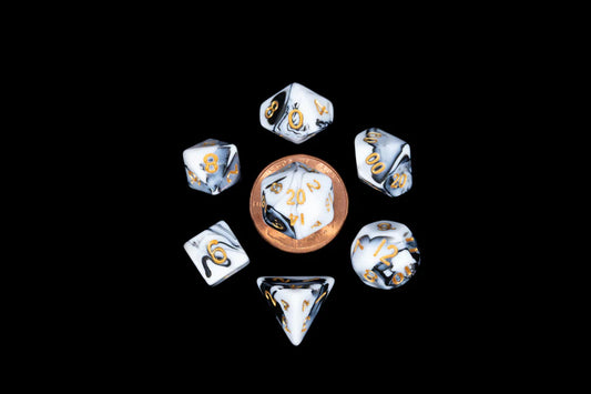 Fanroll - 10mm Mini Polyhedral Dice set - Marble w/ Gold Numbers