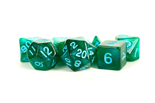 Fanroll - 16mm Acrylic Polyhedral Dice Set: Stardust Green w/ Blue Numbers