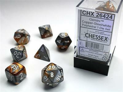 Chessex Gemini Copper-Steel/White Poly Set