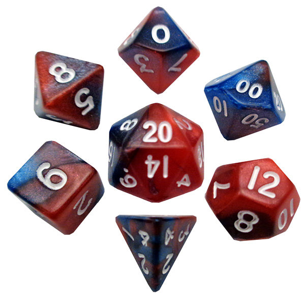 Fanroll - 10mm Mini Polyhedral Dice set - Red/Blue w/ White Numbers