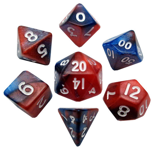 Fanroll - 10mm Mini Polyhedral Dice set - Red/Blue w/ White Numbers