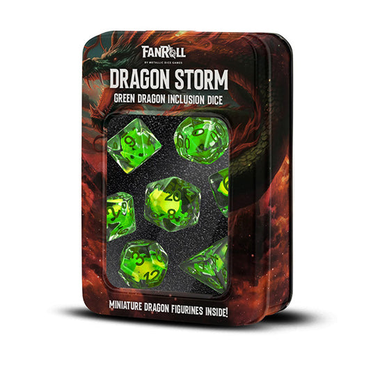 Fanroll - Dragon Storm Inclusion Resin Dice Set - Green Dragon