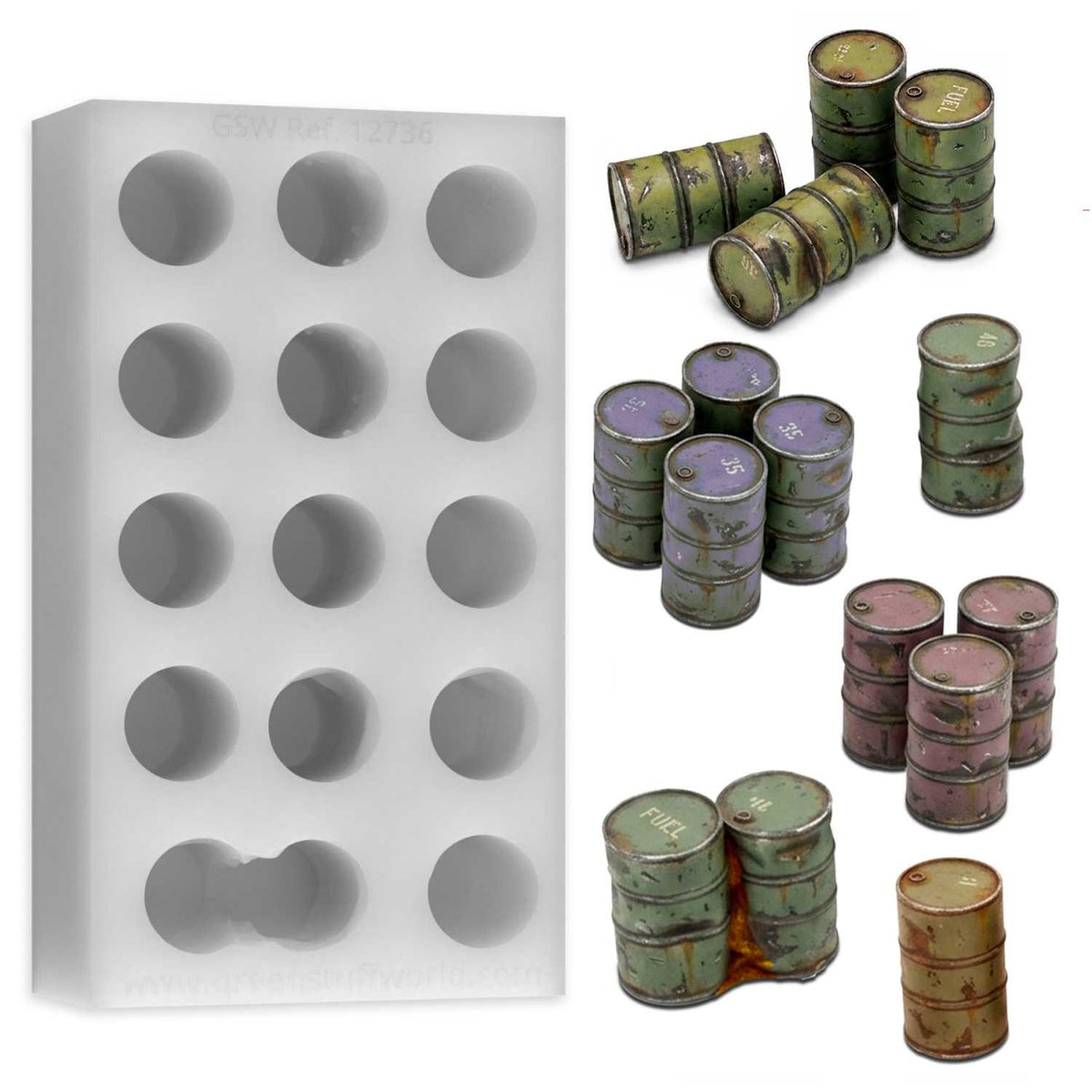 Silicone Mould: Metal Barrels 1/48